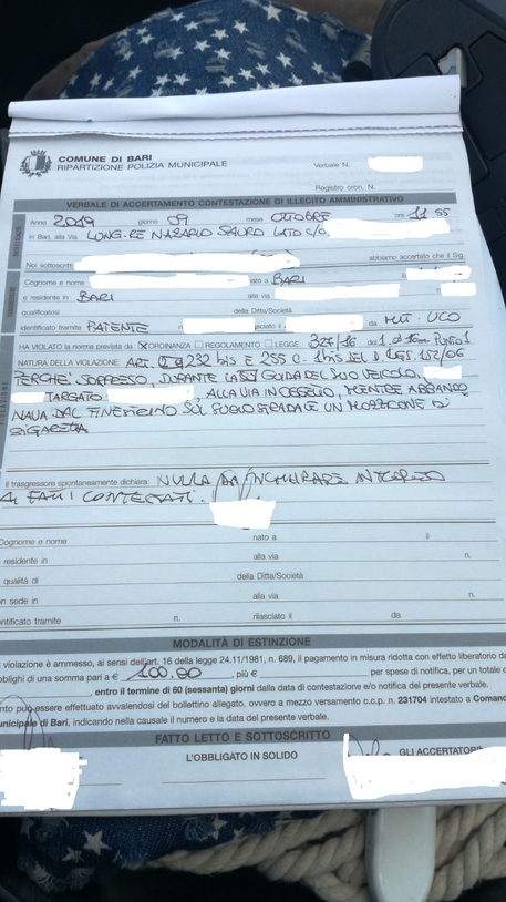 Multato per aver lanciato da finestrino auto mozzicone sigaretta