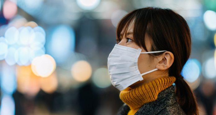 Portrait of young woman wearing face mask