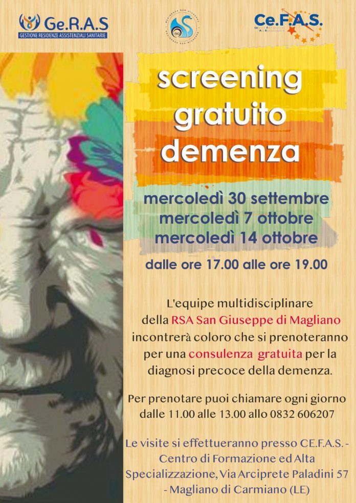 SCREENING GRATUITO DELLE DEMENZE - RSA SAN GIUSEPPE DI MAGLIANO